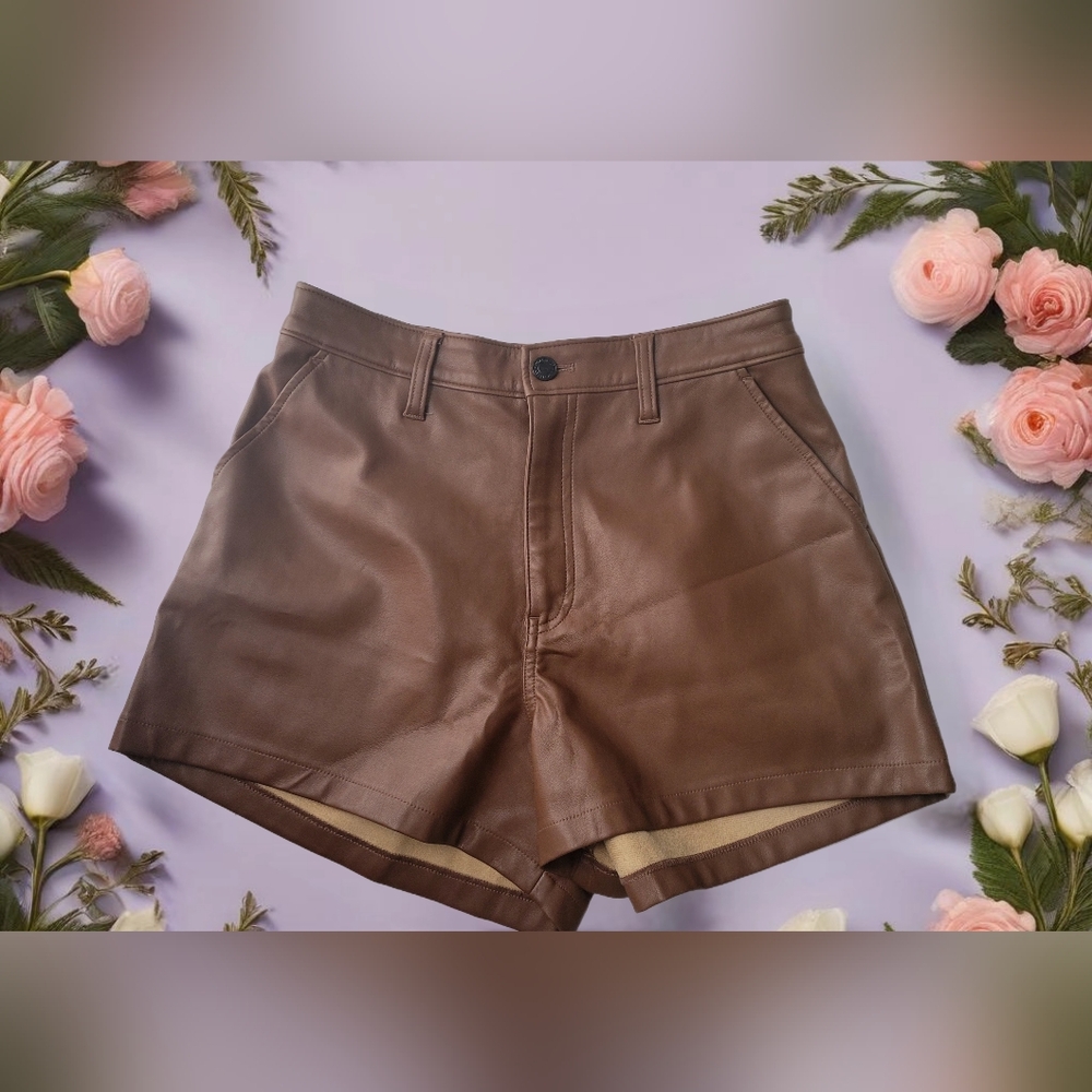 Hollister Brown High Waist Faux Leather Shorts